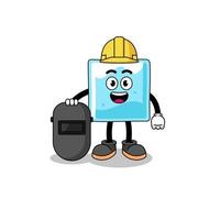 Mascot of ice block as a welder vector