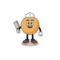 Mascot of biscuit round as a butcher vector