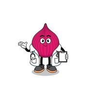 mascota de dibujos animados de cebolla roja doctor vector