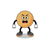 biscuit round cartoon illustration with angry expression vector