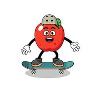 mascota de manzana jugando una patineta vector