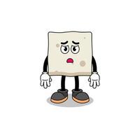 tofu cartoon illustration with sad face vector