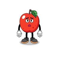 ilustración de dibujos animados de manzana con cara triste vector
