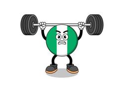 nigeria flag mascot cartoon lifting a barbell vector