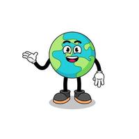 earth cartoon with welcome pose vector
