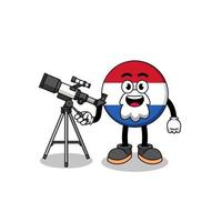 Illustration of netherlands flag mascot as an astronomer vector