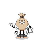 Cartoon mascot of money sack doctor vector