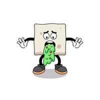 tofu mascot cartoon vomiting vector