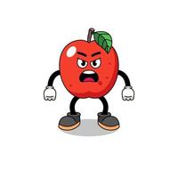 apple cartoon illustration with angry expression vector