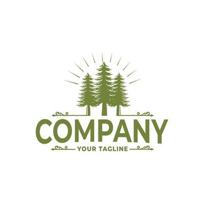 Vintage Retro Rustic Logo Design Green pine tree, smart