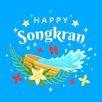 tarjeta de felicitación de ilustración de songkran en diseño de estilo plano vector