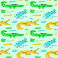 Funny seamless pattern with crocodiles in different poses vector