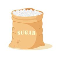 Refined sugar cubes in an open canvas bag. Packing of sweet crystals. vector