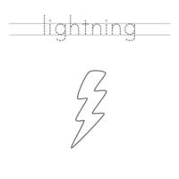 Trace the letters and color lightning. Handwriting practice for kids. vector