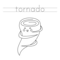 Trace the letters and color tornado. Handwriting practice for kids. vector