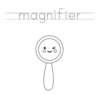 Trace the letters and color cute magnifier glass. Handwriting practice for kids. vector