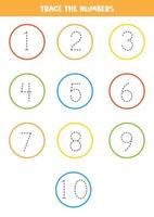 Tracing numbers from 1 to 10. Writing practice. vector