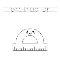 Trace the letters and color cute protractor. Handwriting practice for kids. vector