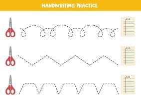 Tracing lines with pencils and sheets of paper. Writing practice. vector