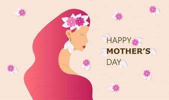 feliz vector de tarjeta de felicitación del día de la madre. flor rosa flor con hojas blancas en el fondo de textura.