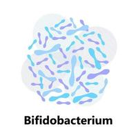 Probiotics bacteria. Lactobacillus, bulgaricus logo with text. Amorphous symbols for milk products are shown such as yogurt, acidophilus. Lactococcus, propionibacterium are shown.