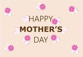 Happy Mother's Day greeting card vector. Blossom pink flower with white leaves on the texture background. vector