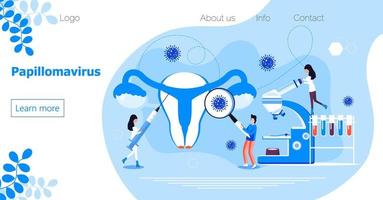 Papillomavirus concept vector for homepage of medical website. HPV is reason of cervical cancer. Tiny doctors treat papilloma viru