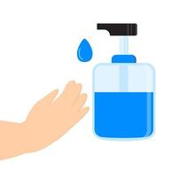 Hand sanitizer application vector. Personal hygiene dispenser, infection control symbol. Antivirus protection illustration. Gel is dropping vector