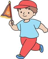 Little Boy in Parade Holding Flag vector