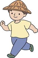 Boy Wearing Bamboo Hat vector