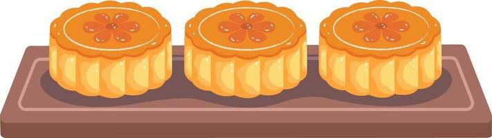 Three Moon Cakes are Placed Flat on the Tray vector