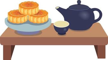 There are Moon Cakes on the Tea Table vector