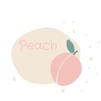 Flat peach hand drawn vector illustration. Ripe fruit apricot, juicy organic food abstract drawing isolated on pastel beige background. Trendy home decor. Modern color print