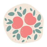 ilustración vectorial dibujada a mano de manzana plana. fruta madura, jugoso dibujo abstracto de alimentos orgánicos aislado sobre fondo beige pastel. decoración del hogar de moda. impresión de color moderno vector