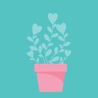Positive illustration with a growing flower with hearts in a pot. Postcard, poster, print in doodle style for decoration, textiles. vector