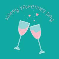 tarjeta de feliz día de san valentín con letras y dos copas de champán brillantes aisladas. tipografía de vacaciones. ilustración vectorial vector