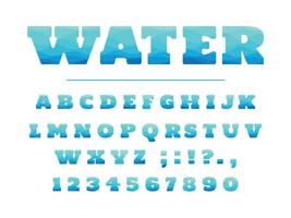 Modern vibrant font. Stylized letters and numbers. For brochure header, poster, flyer design. Water vector