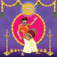 Tamil New Year Greetings with a traditional style drum performer vector
