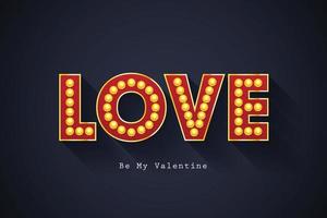 Vintage retro letters with incandescent lamps. The word love. Valentine's Day. EPS 10 vector