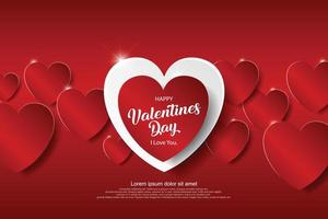 Festive Card for Happy Valentine's Day. On Red Color Background.Vector Illustration vector