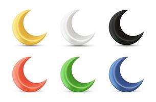 Crescent moon realistic 3d vector icon illustration with different colors