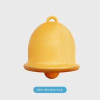 3d notification yellow bell icon isolated on white background. 3d render Realistic vector icon