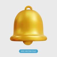 Icono de campana de oro de notificación 3D aislado sobre fondo blanco. icono de vector realista de renderizado 3d