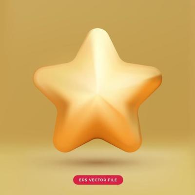 cute gold star 3d. icon 3d render cartoon style. mesh vector