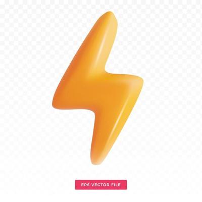 yellow thunder bolt 3d.  cute cartoon stlye. 3d mesh vector cartoon icon