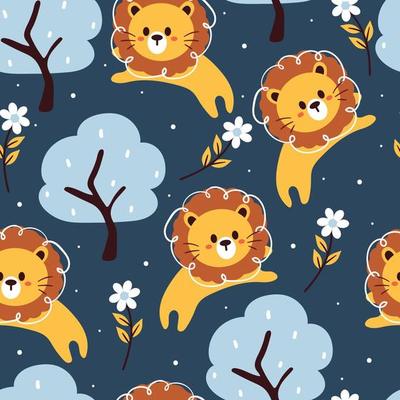 seamless pattern hand drawing cartoon tiger and plant. animal drawing for fabric print, textile, gift wrap paper