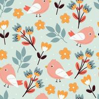 seamless pattern hand drawing cartoon bird and flower. animal drawing for fabric print, textile, gift wrap paper vector