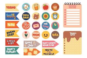cute planner stickers, note, tape, for student note, scrapbook and diary vector