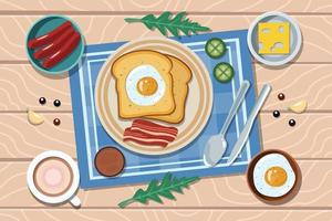 desayuno pan y huevo frito ilustración