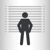 Mugshot with silhouette man. Police lineup. Dangerous Anonymous. Vector illustration